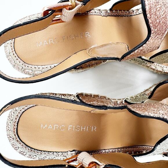 Marc Fisher Womens Karida Espadrille Wedge Sandal Size 8.5 Metallic Gold Silver - Picture 6 of 10